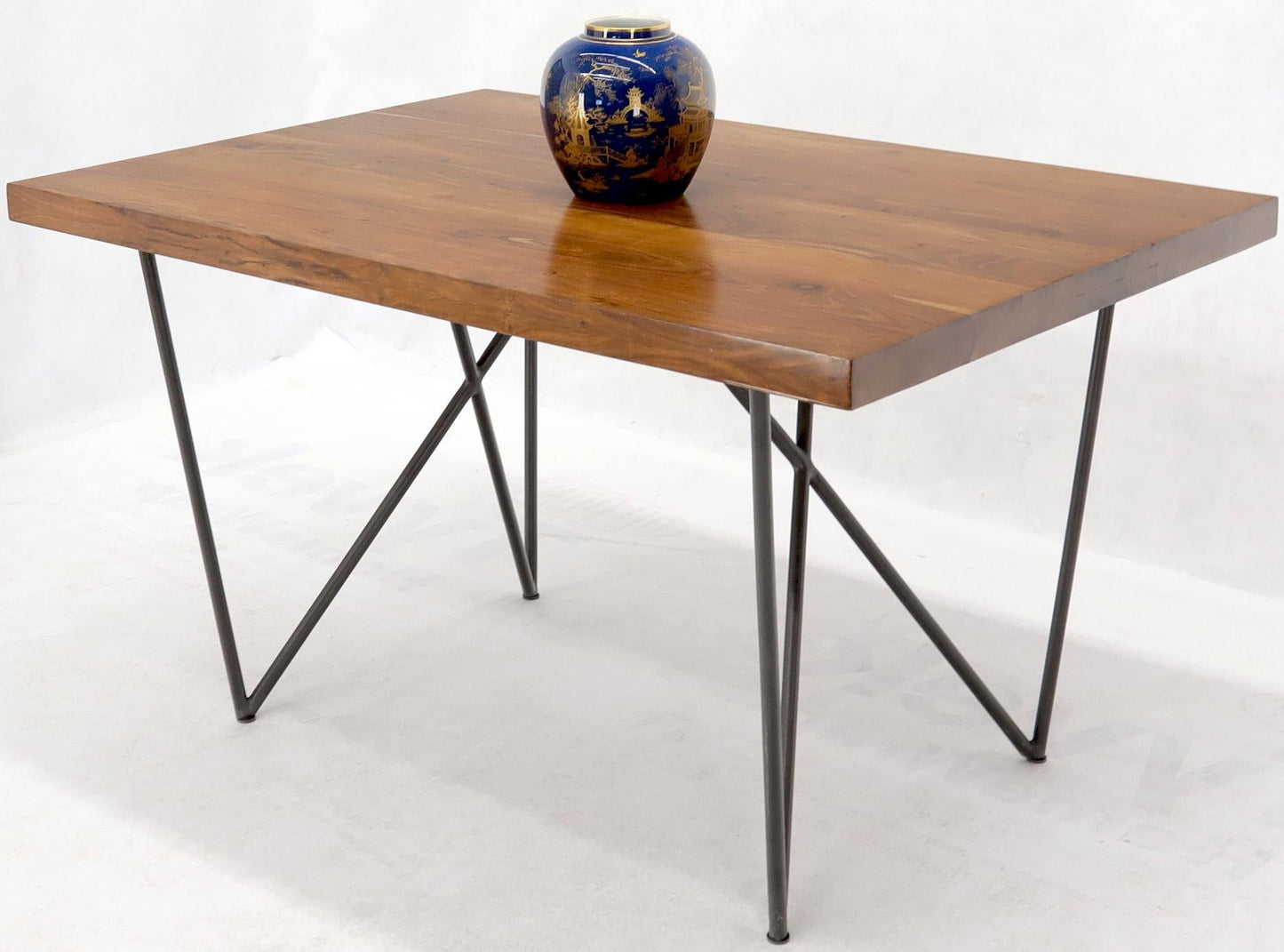 EstablishedLines Solid Thick Teak Block Top Dining Table on Hairpin Legs