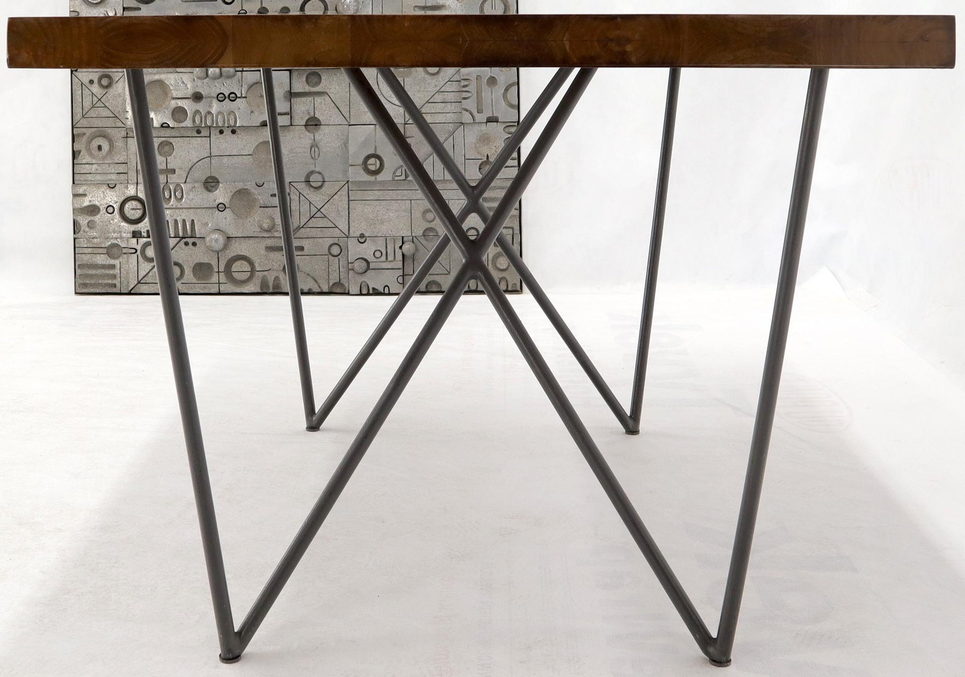 EstablishedLines Solid Thick Teak Block Top Dining Table on Hairpin Legs