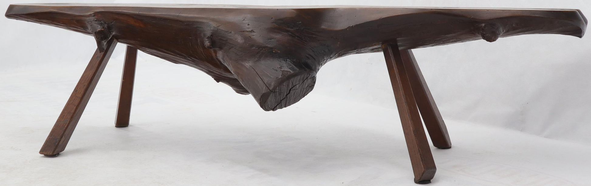 EstablishedLines Organic Heavy Solid Walnut Varnished Slab Top Coffee Table on Tapered Legs