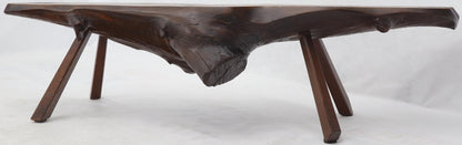 EstablishedLines Organic Heavy Solid Walnut Varnished Slab Top Coffee Table on Tapered Legs