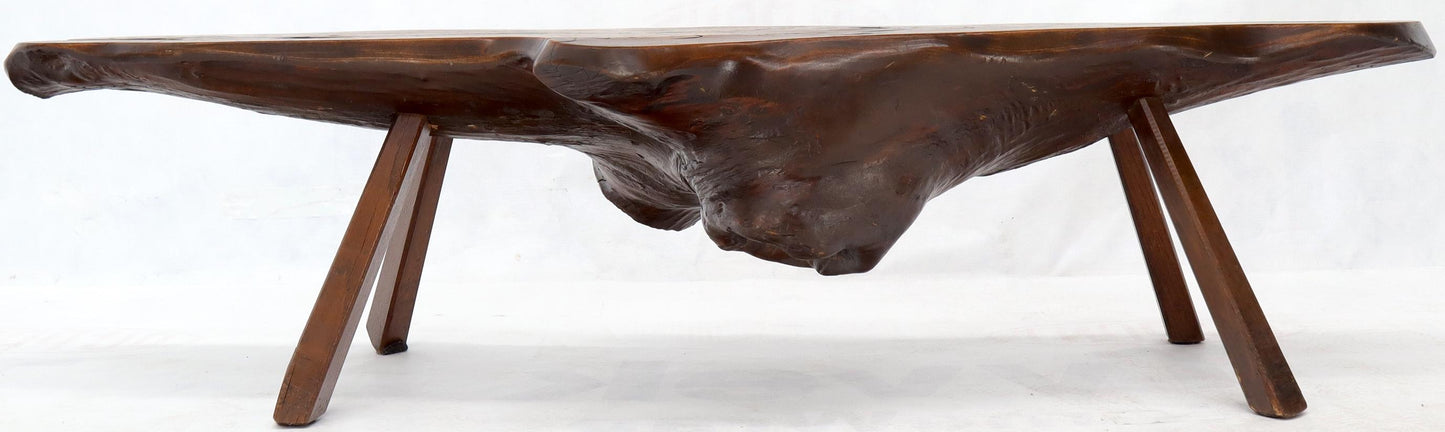 EstablishedLines Organic Heavy Solid Walnut Varnished Slab Top Coffee Table on Tapered Legs