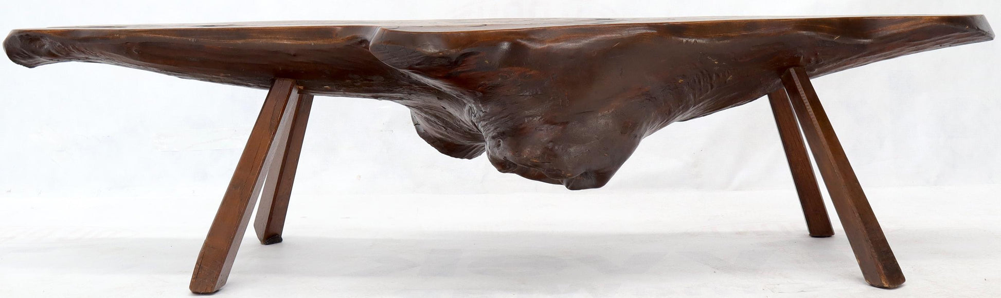 EstablishedLines Organic Heavy Solid Walnut Varnished Slab Top Coffee Table on Tapered Legs