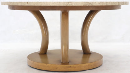 EstablishedLines travertine Top Horn Like Pillars Tripod Base Round Coffee Table
