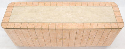 EstablishedLines Rounded Corners Tessellated Stone Brass Inlay 4 Doors Credenza Cabinet