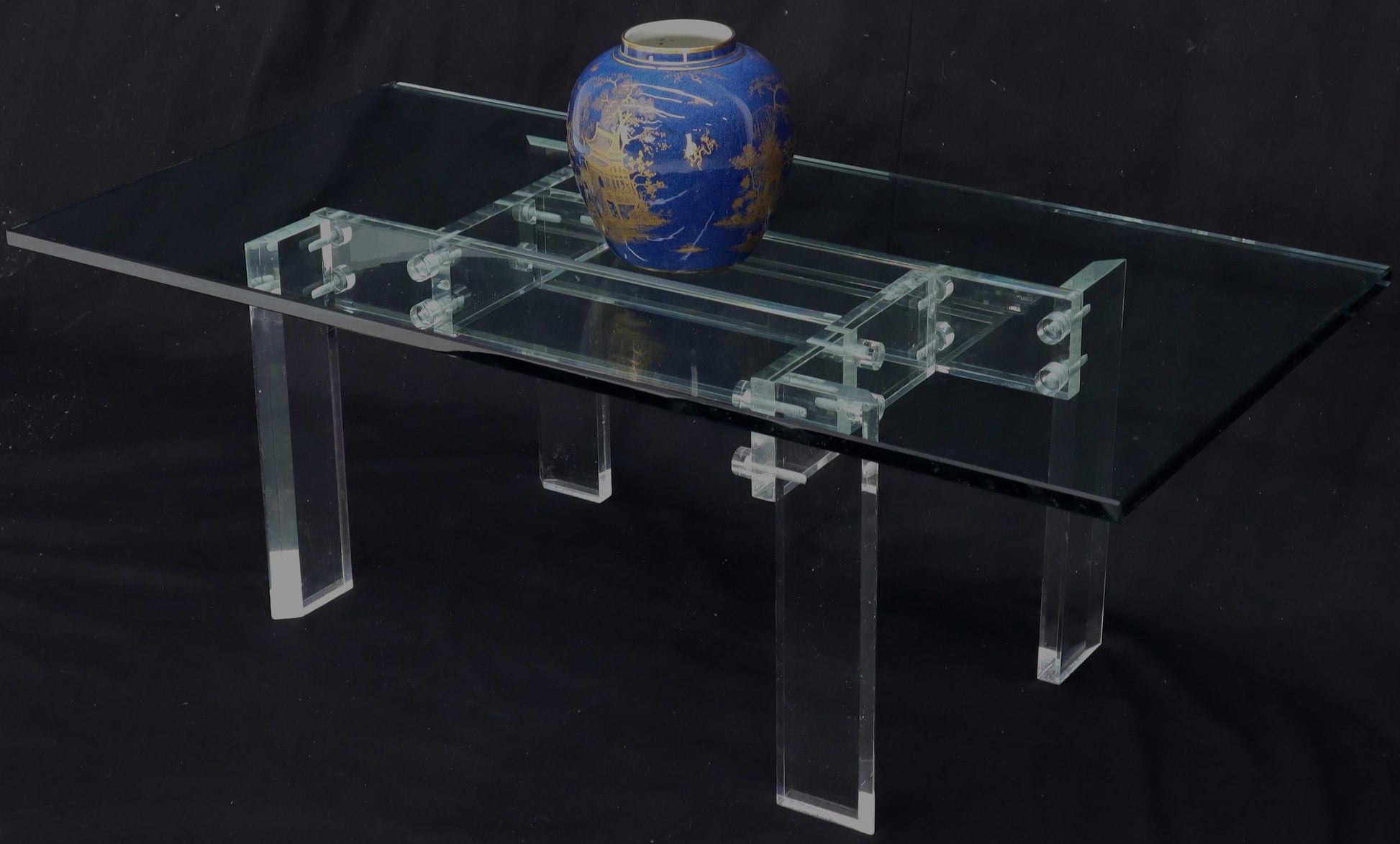 EstablishedLines Rectangular Glass top Lucite Base Coffee Table