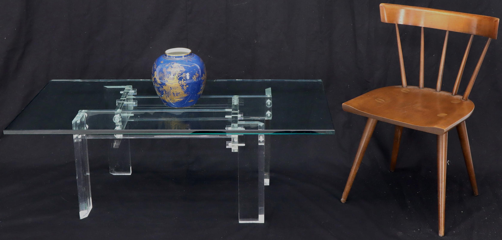 EstablishedLines Rectangular Glass top Lucite Base Coffee Table
