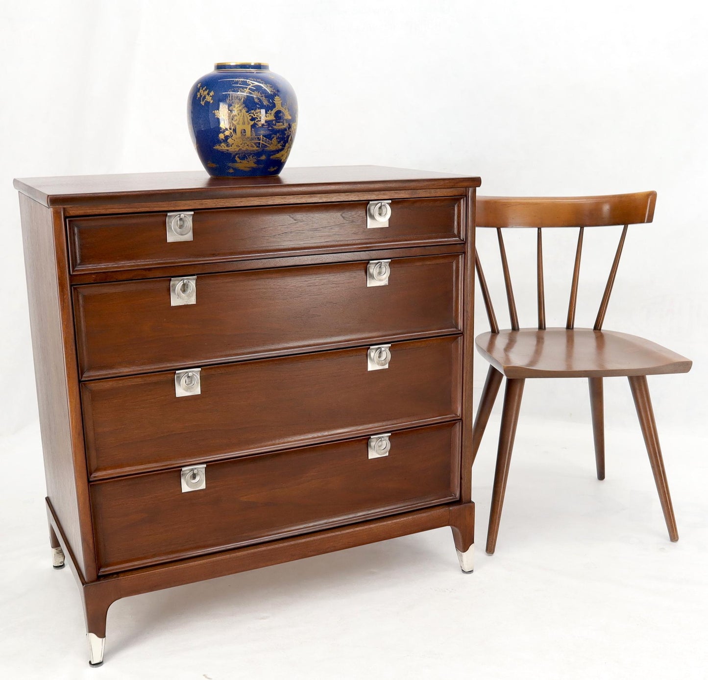 EstablishedLines Mid-Century Modern Walnut 4 Drawers Bachelor Chest