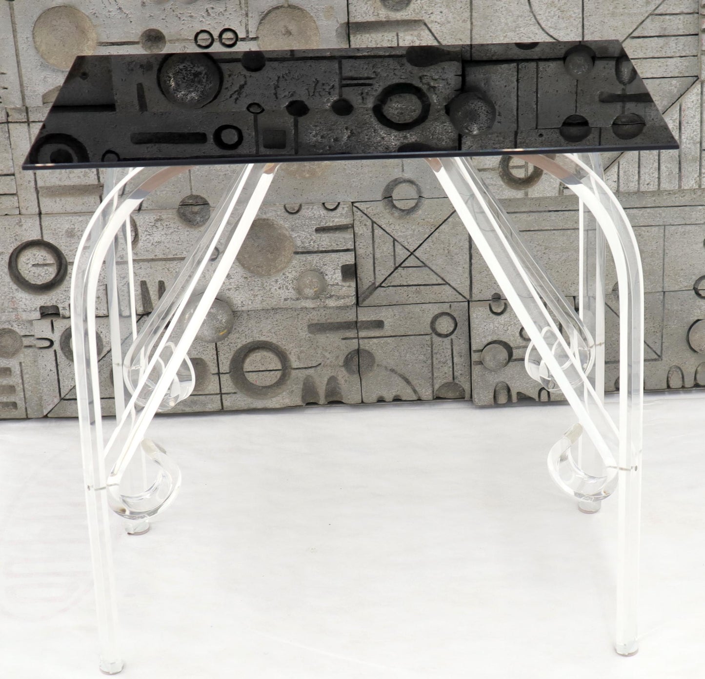 EstablishedLines Bent Lucite Legs Black Smoked Glass Top Side End Table