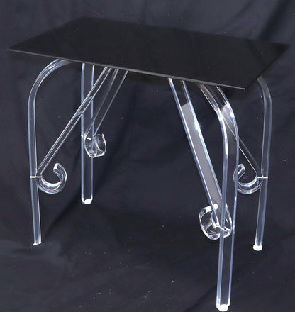 EstablishedLines Bent Lucite Legs Black Smoked Glass Top Side End Table