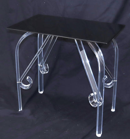EstablishedLines Bent Lucite Legs Black Smoked Glass Top Side End Table