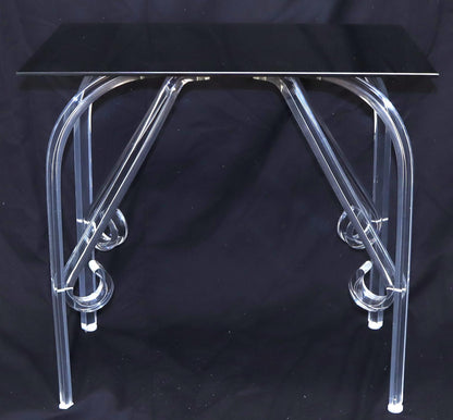 EstablishedLines Bent Lucite Legs Black Smoked Glass Top Side End Table
