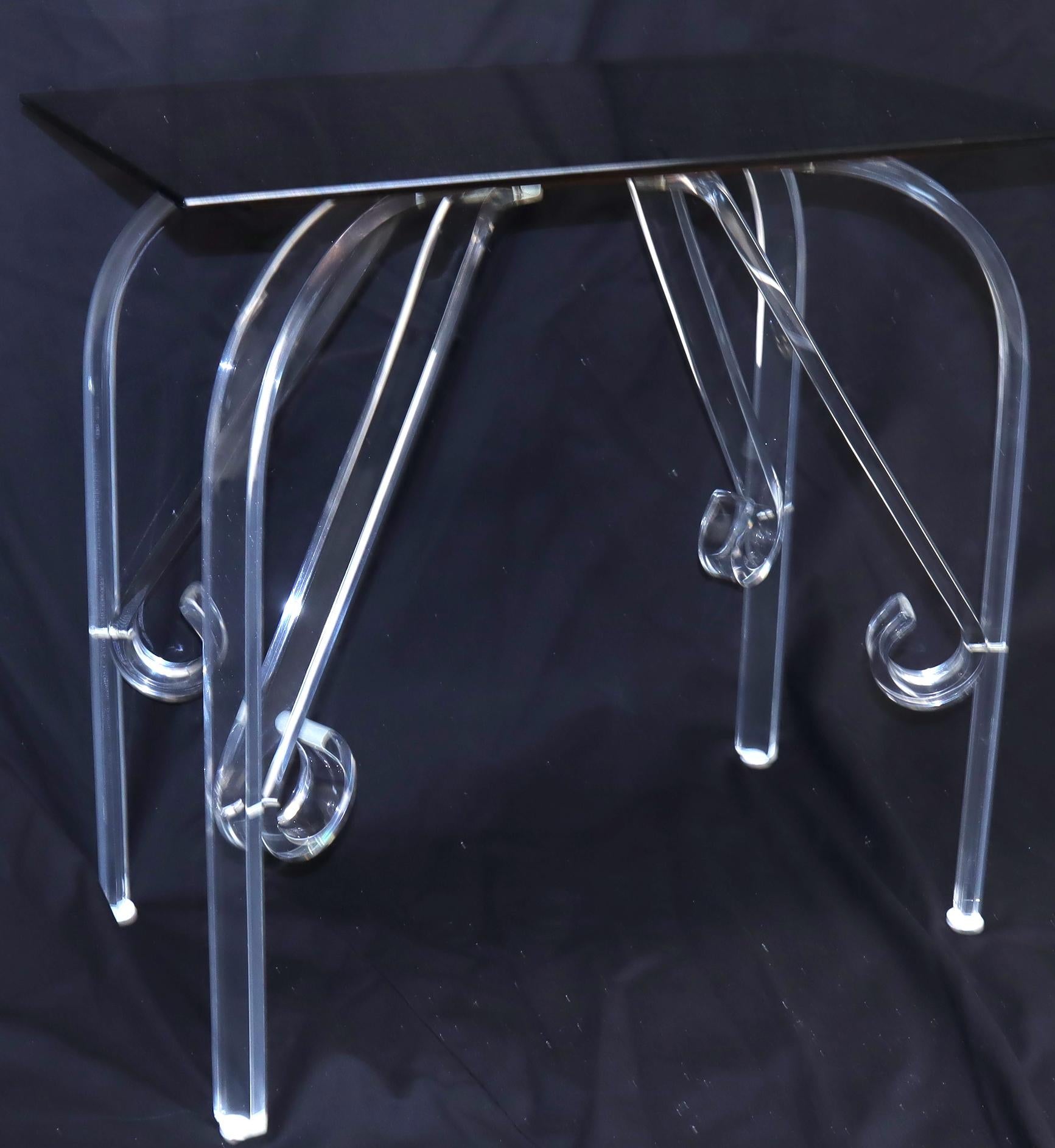 EstablishedLines Bent Lucite Legs Black Smoked Glass Top Side End Table
