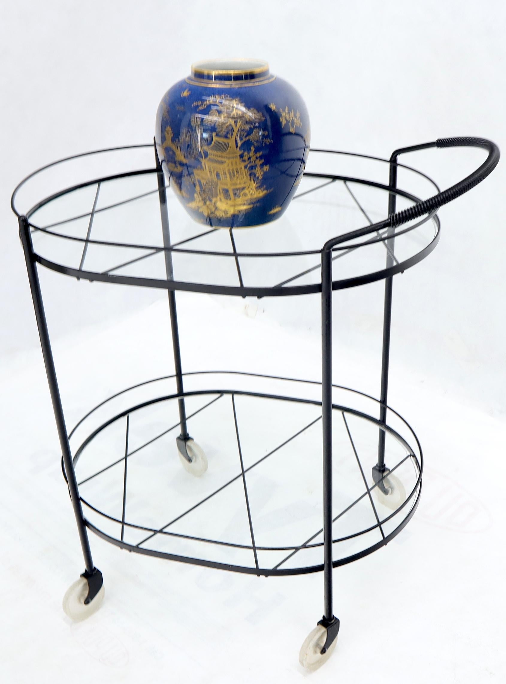 EstablishedLines Oval Mid-Century Modern Black Lacquer Serving Bar Tea Cart