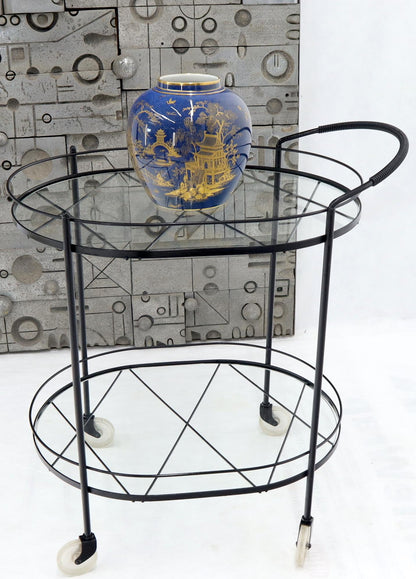 EstablishedLines Oval Mid-Century Modern Black Lacquer Serving Bar Tea Cart
