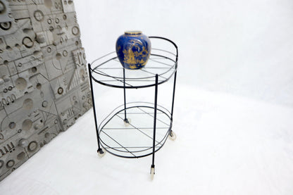 EstablishedLines Oval Mid-Century Modern Black Lacquer Serving Bar Tea Cart