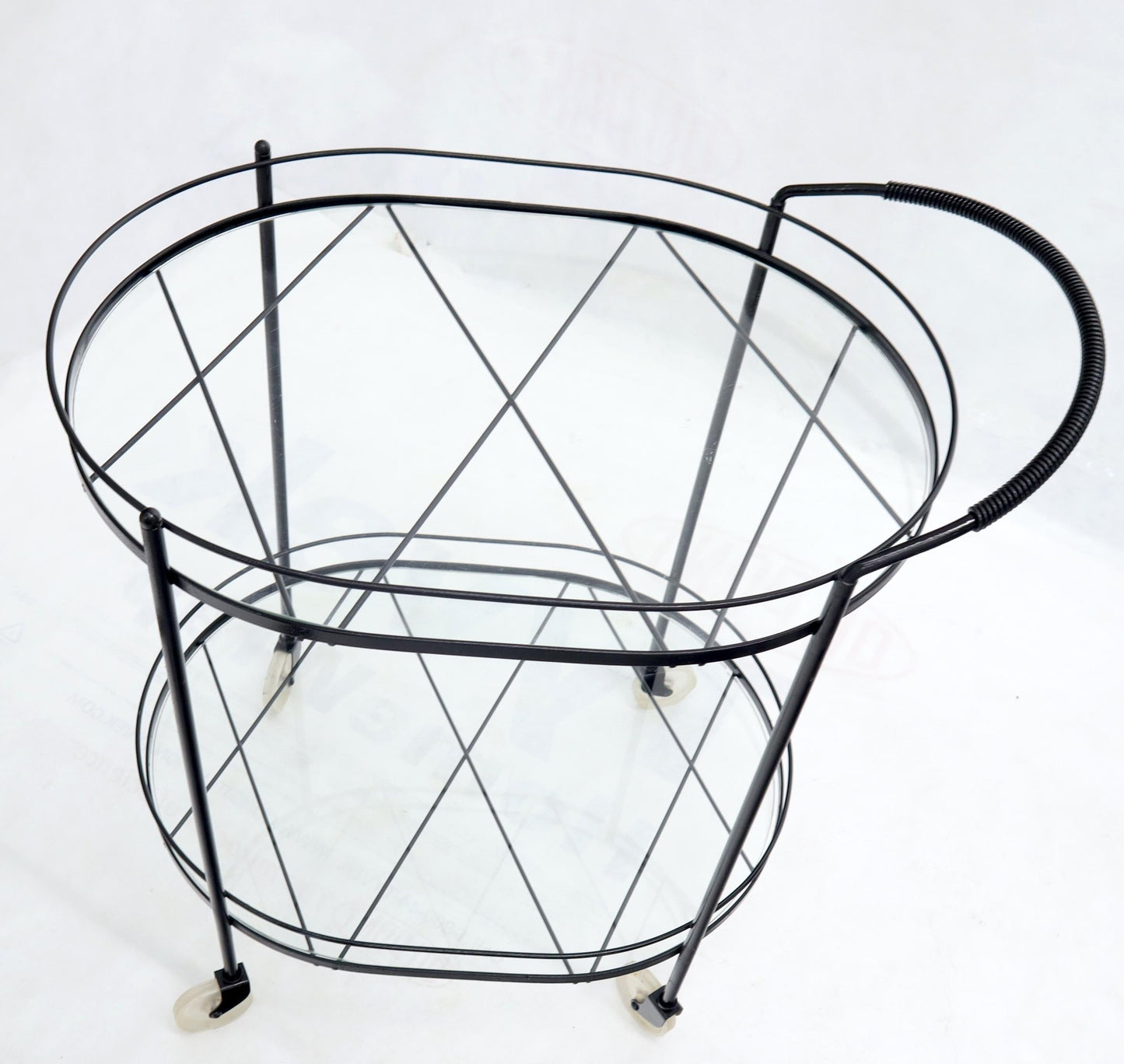 EstablishedLines Oval Mid-Century Modern Black Lacquer Serving Bar Tea Cart