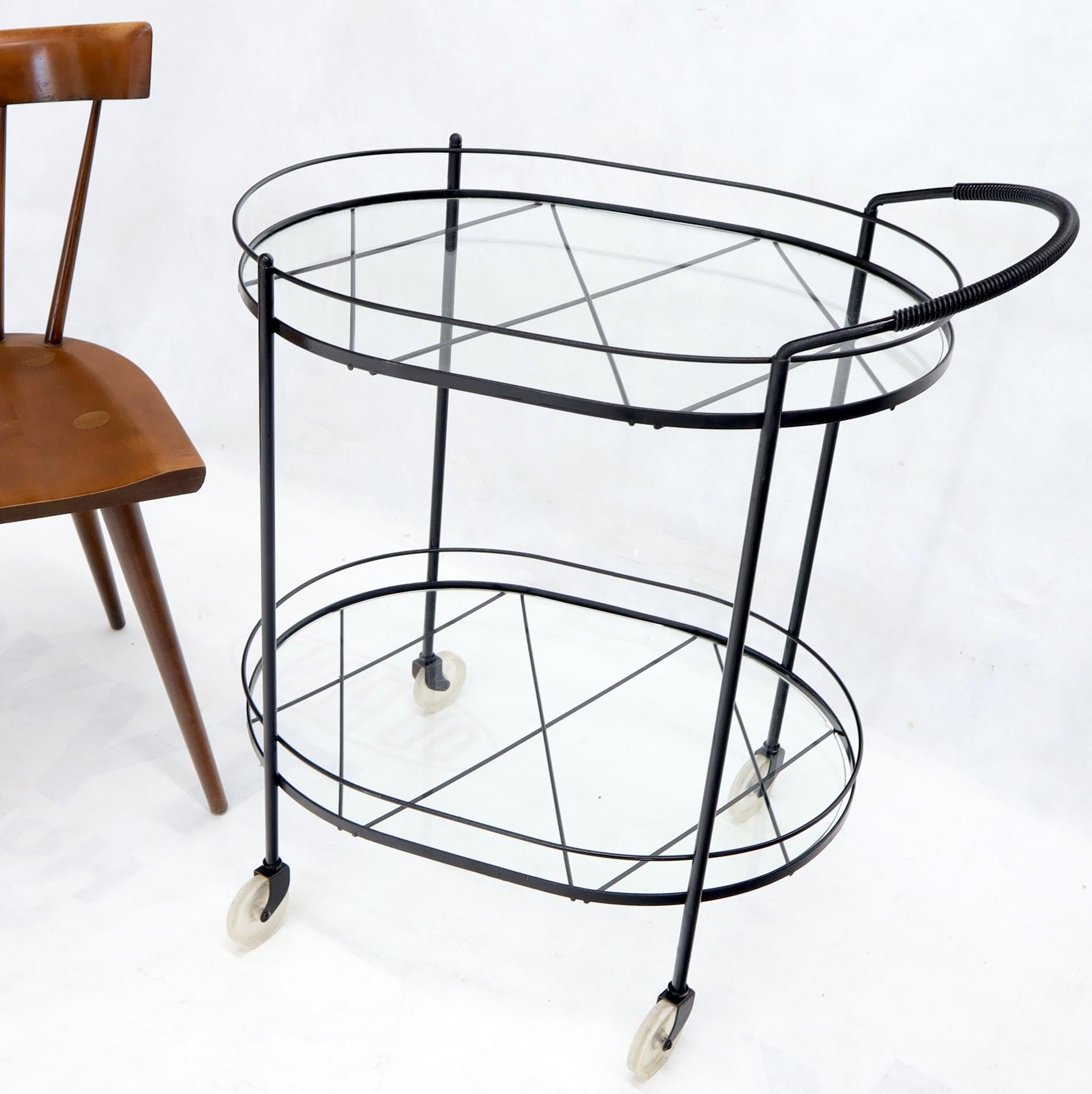 EstablishedLines Oval Mid-Century Modern Black Lacquer Serving Bar Tea Cart