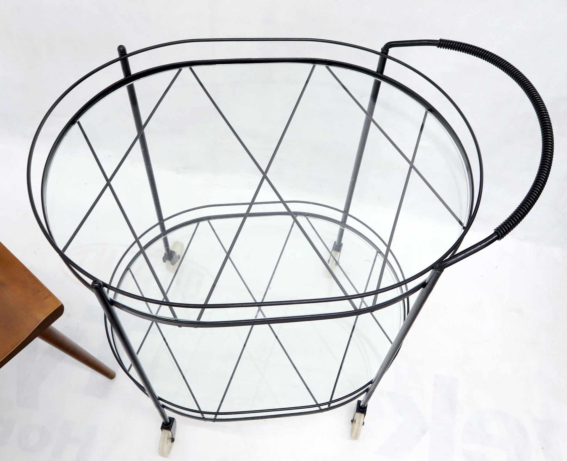 EstablishedLines Oval Mid-Century Modern Black Lacquer Serving Bar Tea Cart