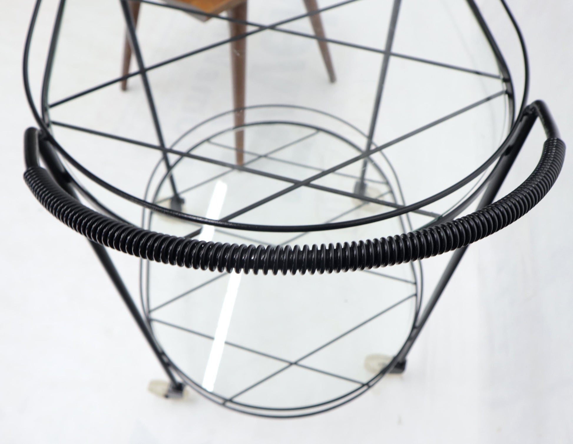 EstablishedLines Oval Mid-Century Modern Black Lacquer Serving Bar Tea Cart