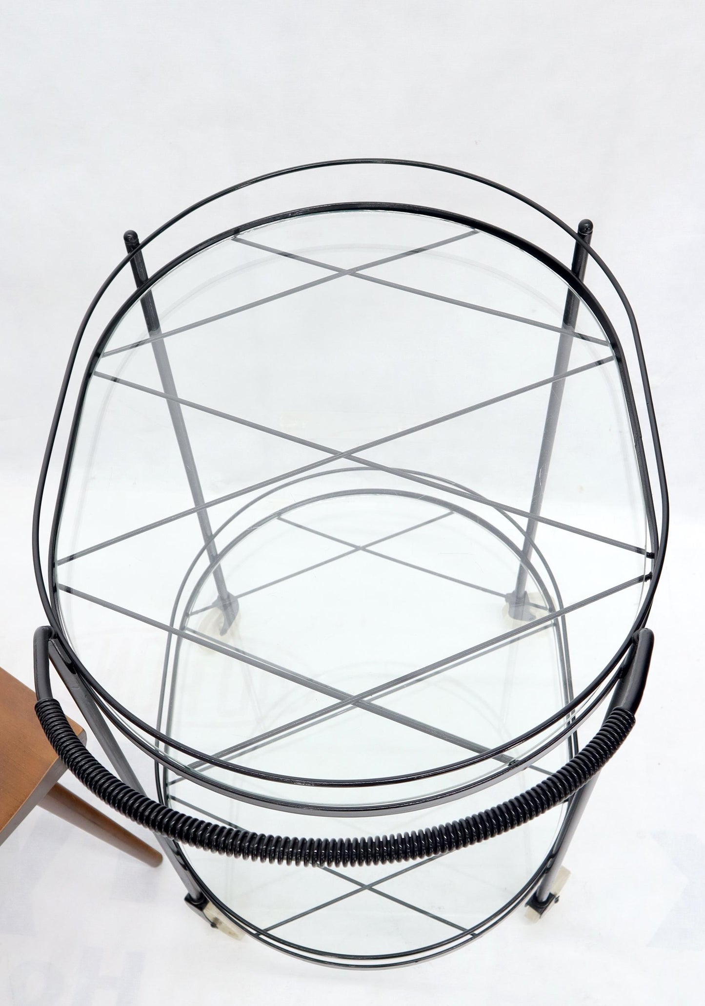 EstablishedLines Oval Mid-Century Modern Black Lacquer Serving Bar Tea Cart