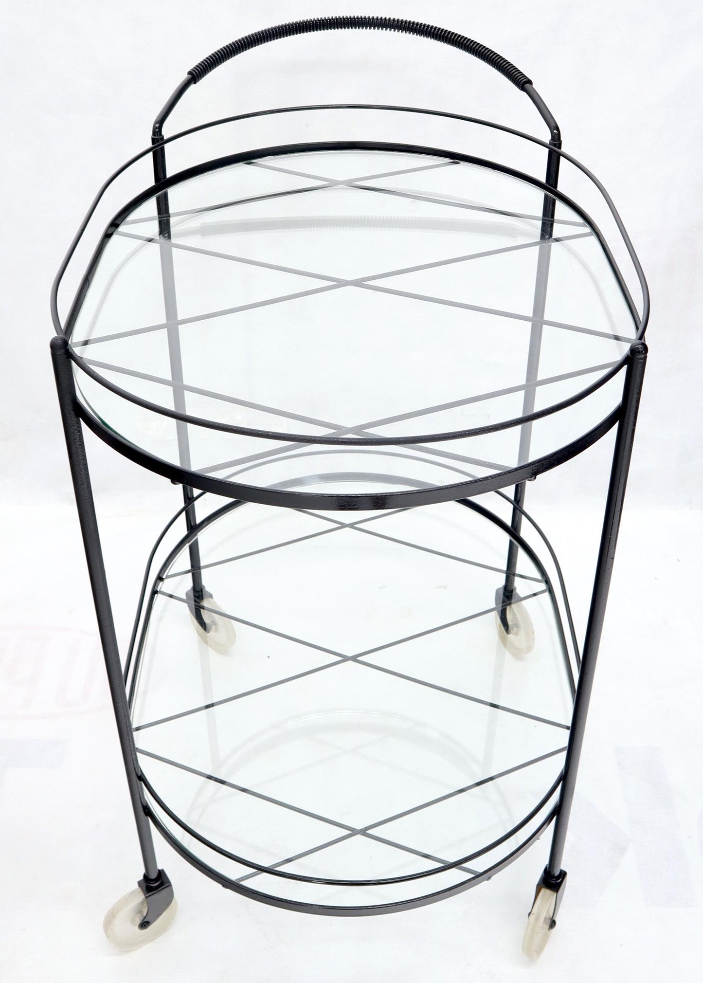 EstablishedLines Oval Mid-Century Modern Black Lacquer Serving Bar Tea Cart