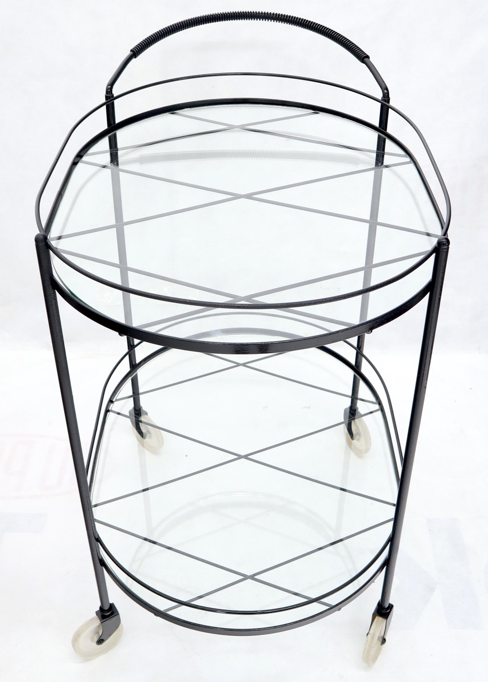 EstablishedLines Oval Mid-Century Modern Black Lacquer Serving Bar Tea Cart