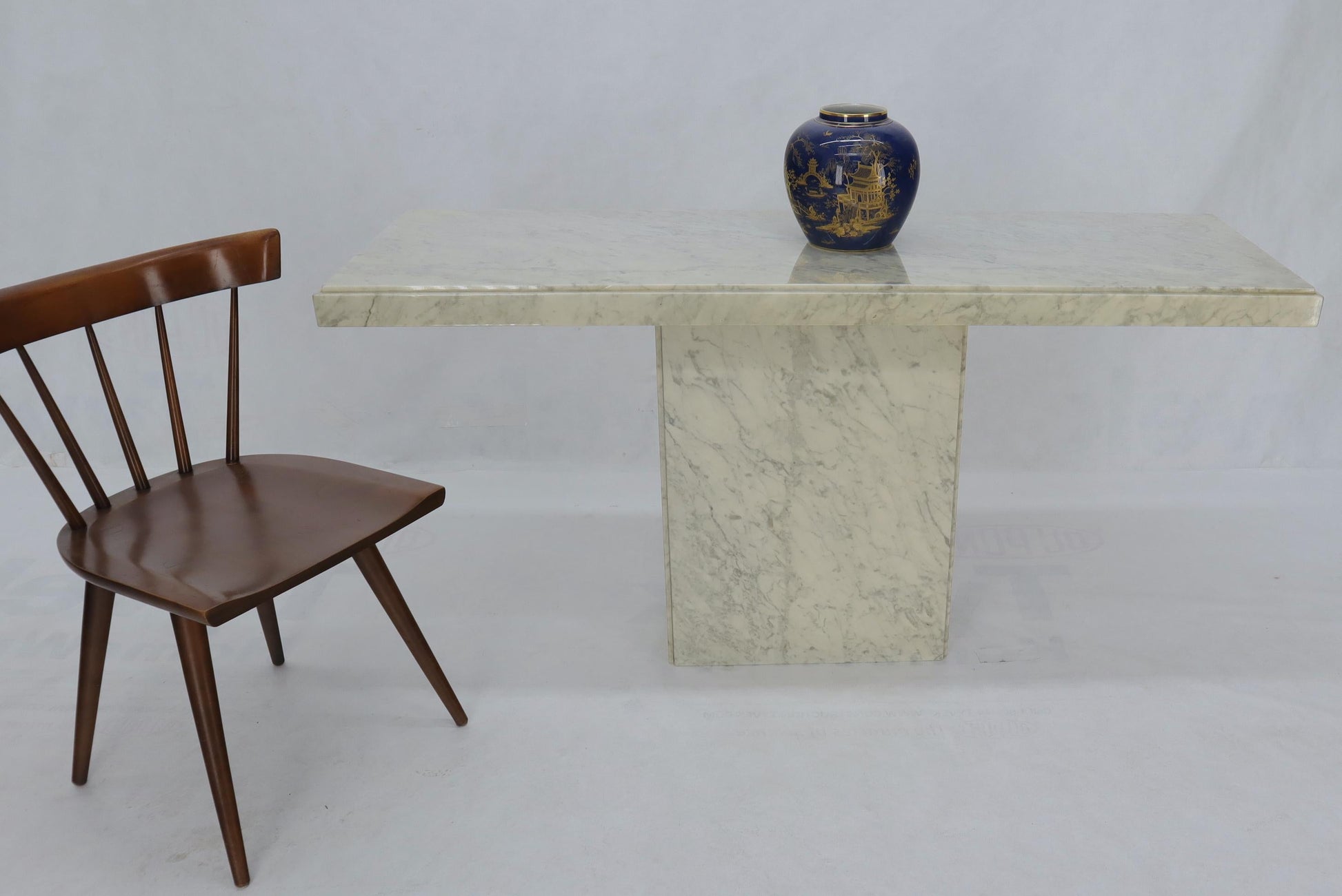 EstablishedLines Rectangle White Marble Top Pedestal Base Console Sofa Table