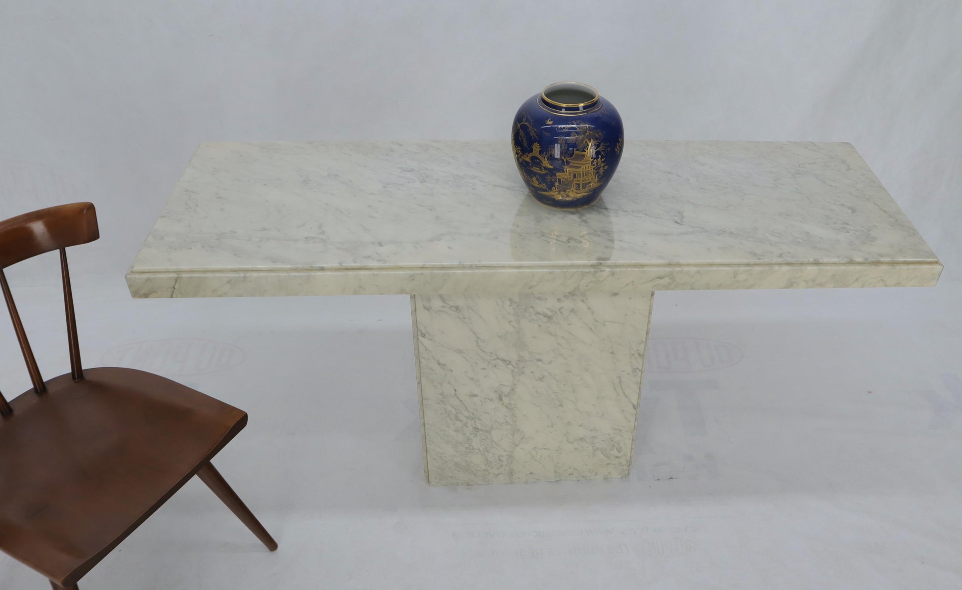 EstablishedLines Rectangle White Marble Top Pedestal Base Console Sofa Table