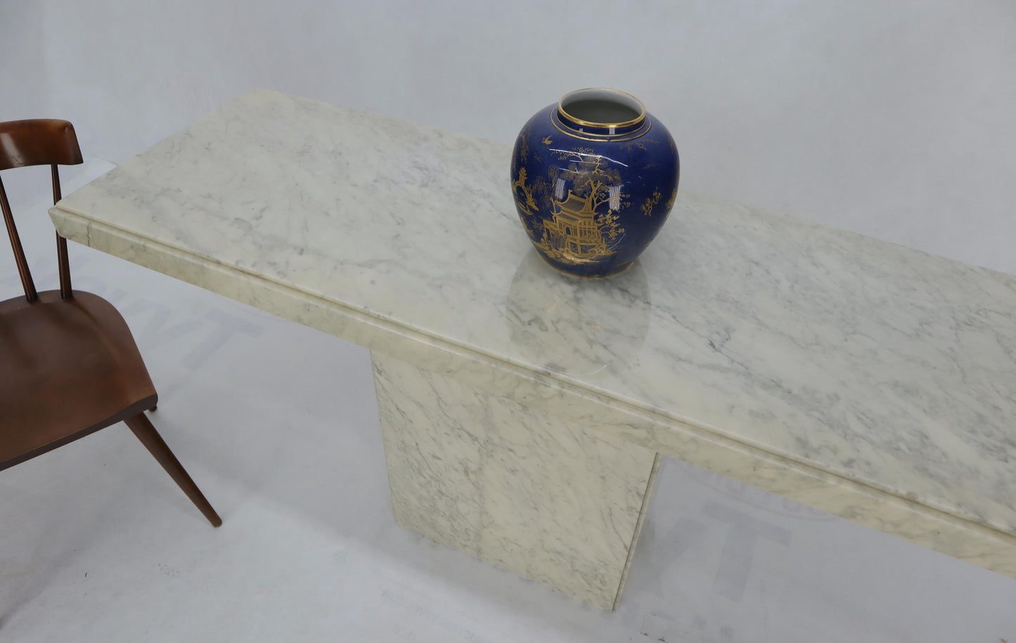 EstablishedLines Rectangle White Marble Top Pedestal Base Console Sofa Table