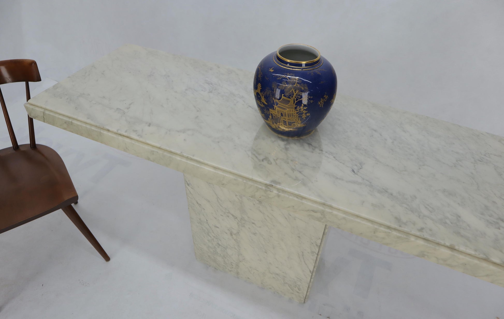 EstablishedLines Rectangle White Marble Top Pedestal Base Console Sofa Table