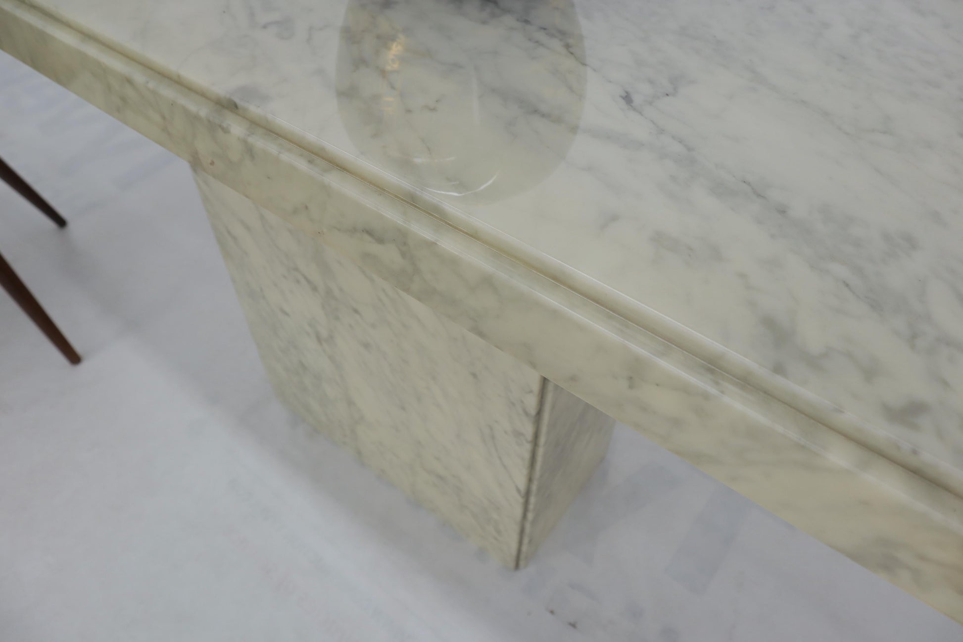 EstablishedLines Rectangle White Marble Top Pedestal Base Console Sofa Table