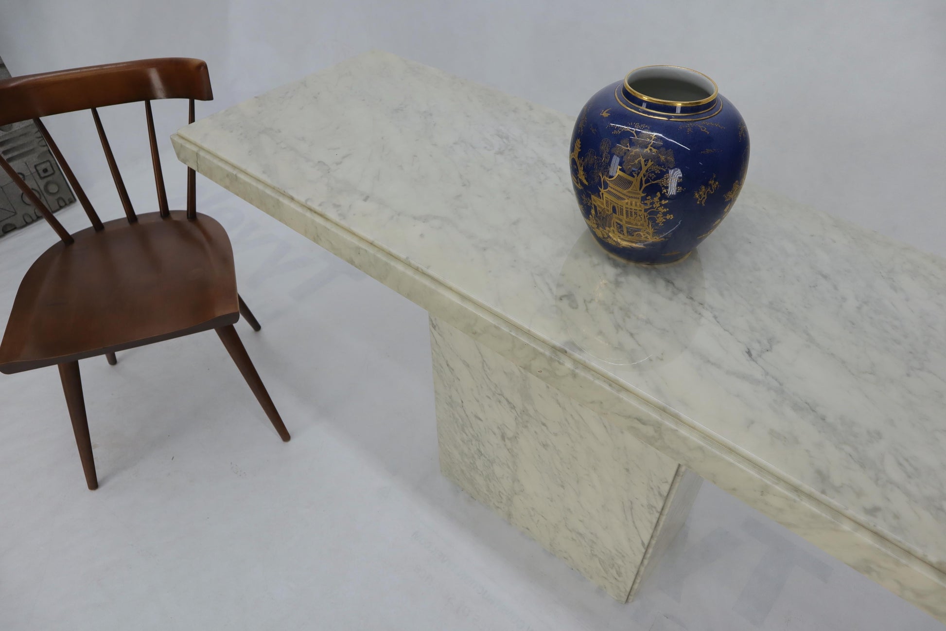 EstablishedLines Rectangle White Marble Top Pedestal Base Console Sofa Table