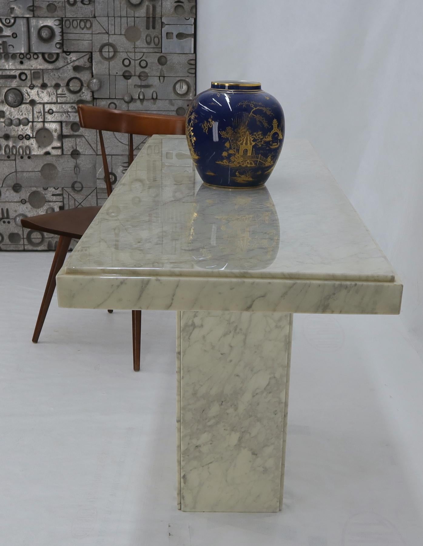 EstablishedLines Rectangle White Marble Top Pedestal Base Console Sofa Table