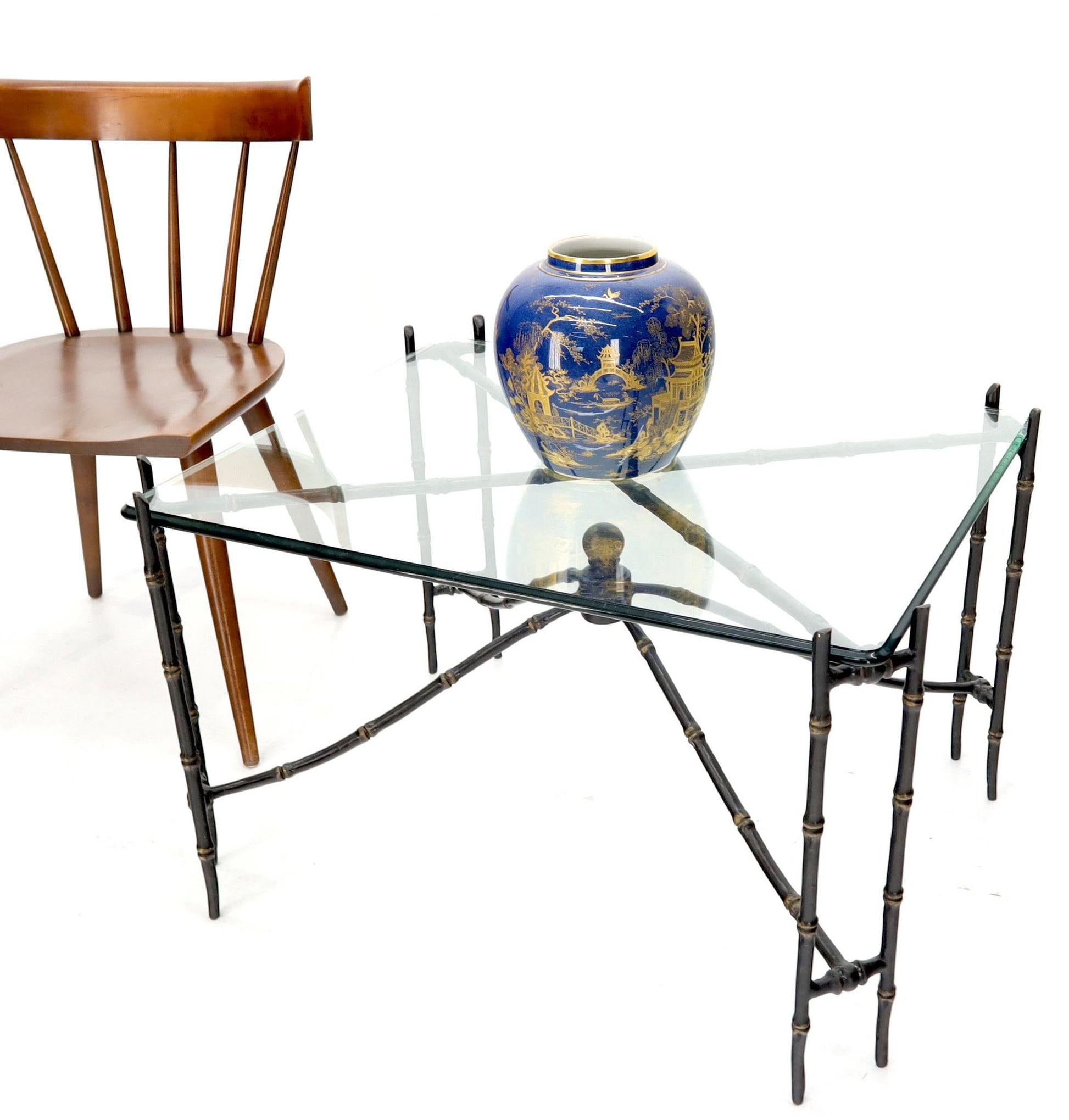 EstablishedLines Bronze Faux Bamboo Glass Top Rectangular Coffee Table