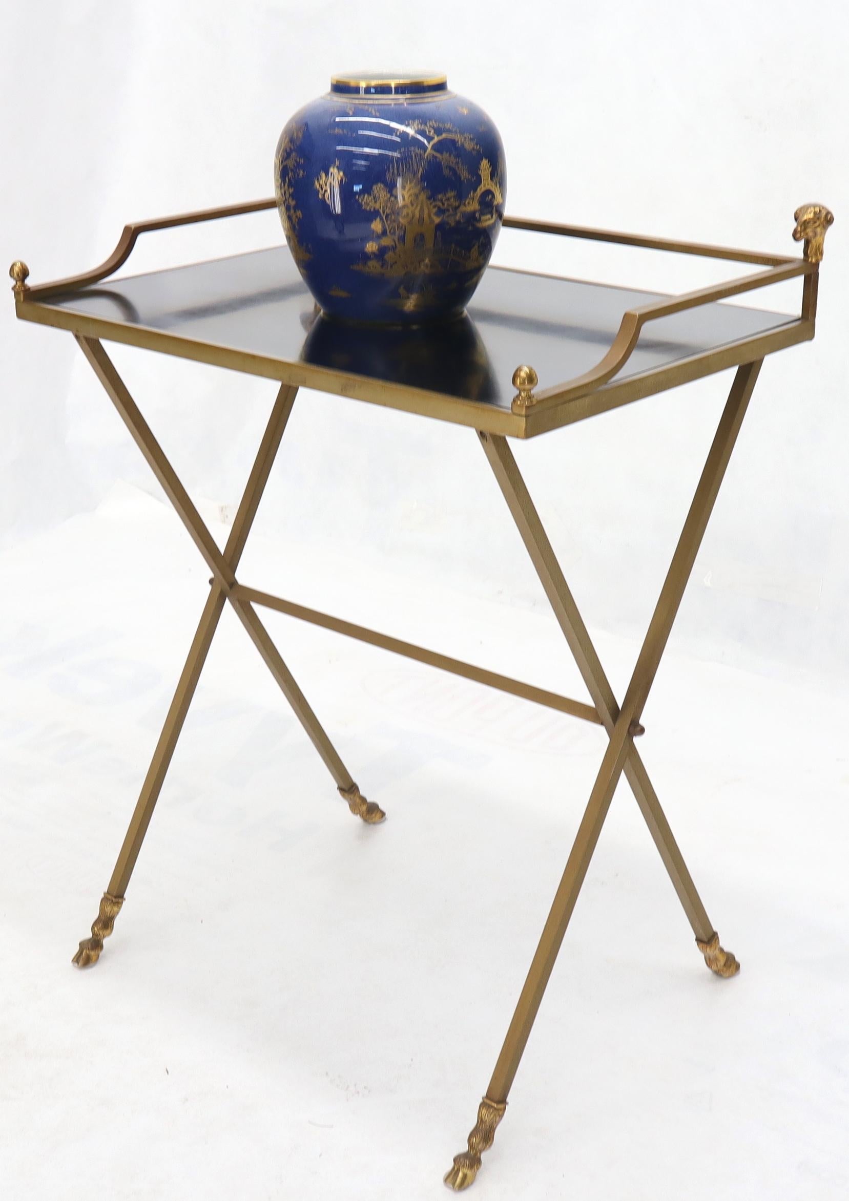 EstablishedLines Chrome and Brass X Base Console w/ Gallery Rams Heads Hoof Feet Black Lamiante