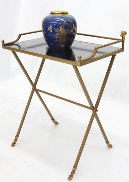 EstablishedLines Chrome and Brass X Base Console w/ Gallery Rams Heads Hoof Feet Black Lamiante