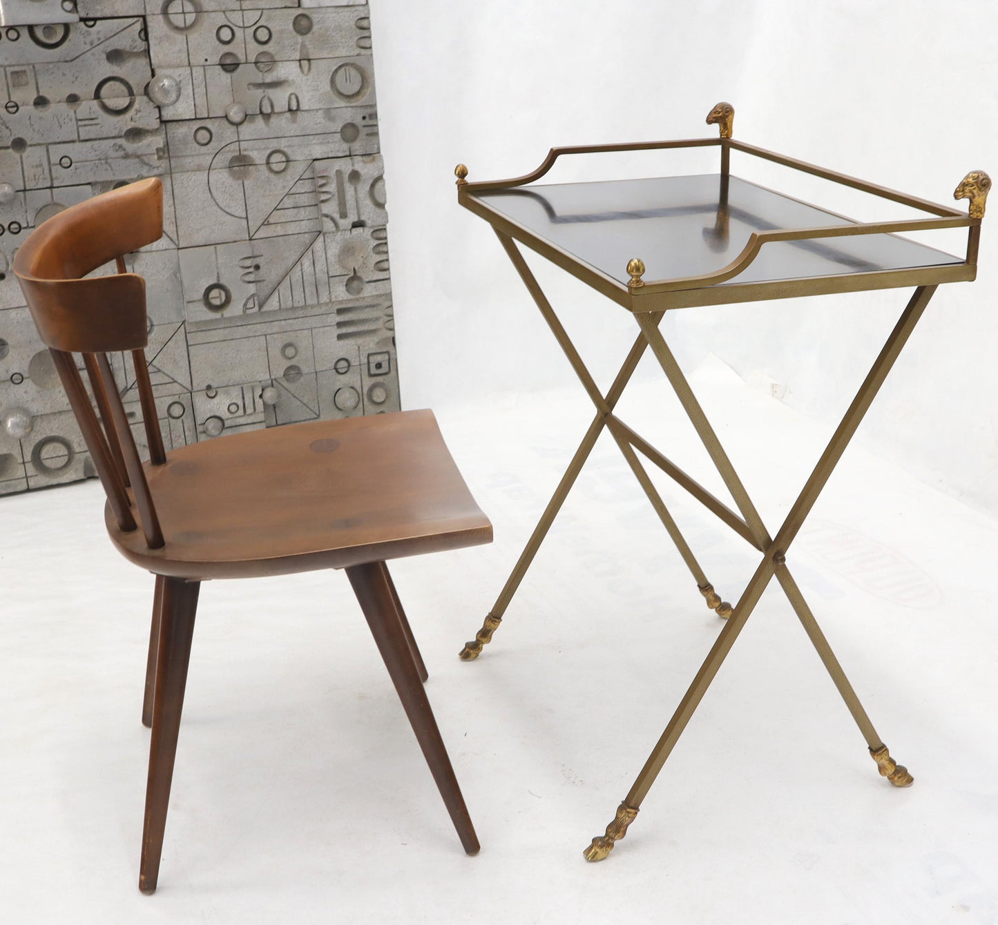 EstablishedLines Chrome and Brass X Base Console w/ Gallery Rams Heads Hoof Feet Black Lamiante