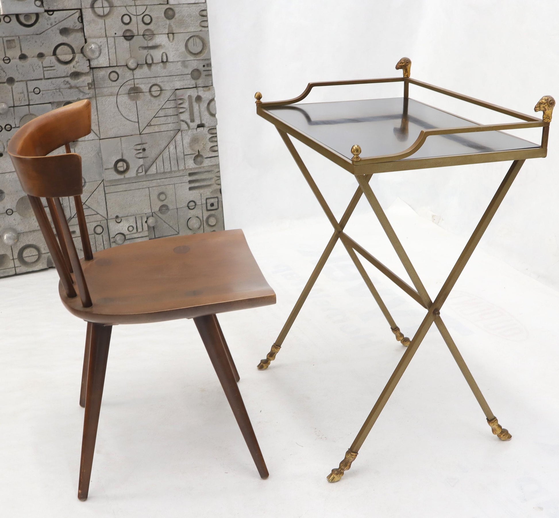 EstablishedLines Chrome and Brass X Base Console w/ Gallery Rams Heads Hoof Feet Black Lamiante