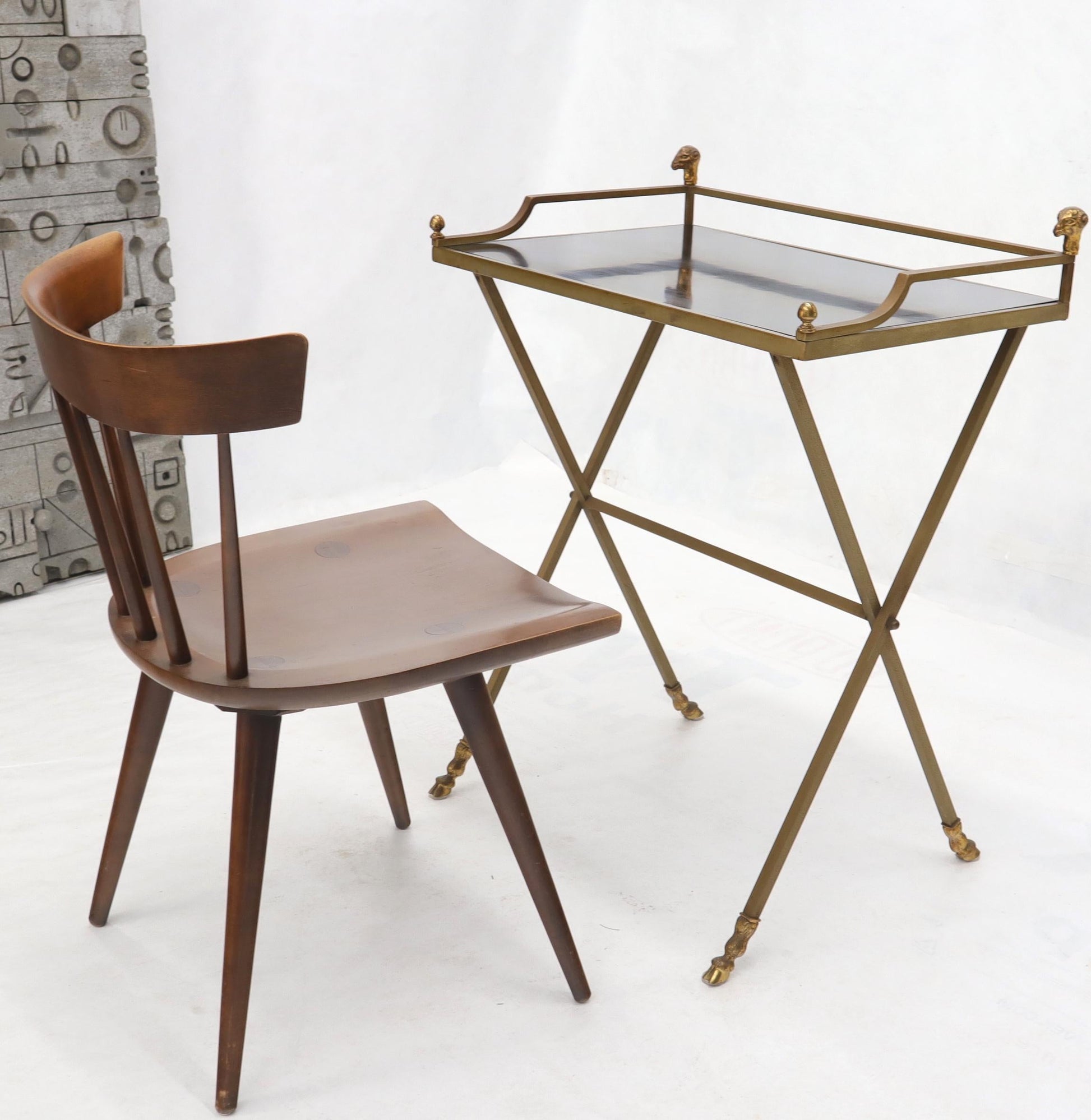EstablishedLines Chrome and Brass X Base Console w/ Gallery Rams Heads Hoof Feet Black Lamiante