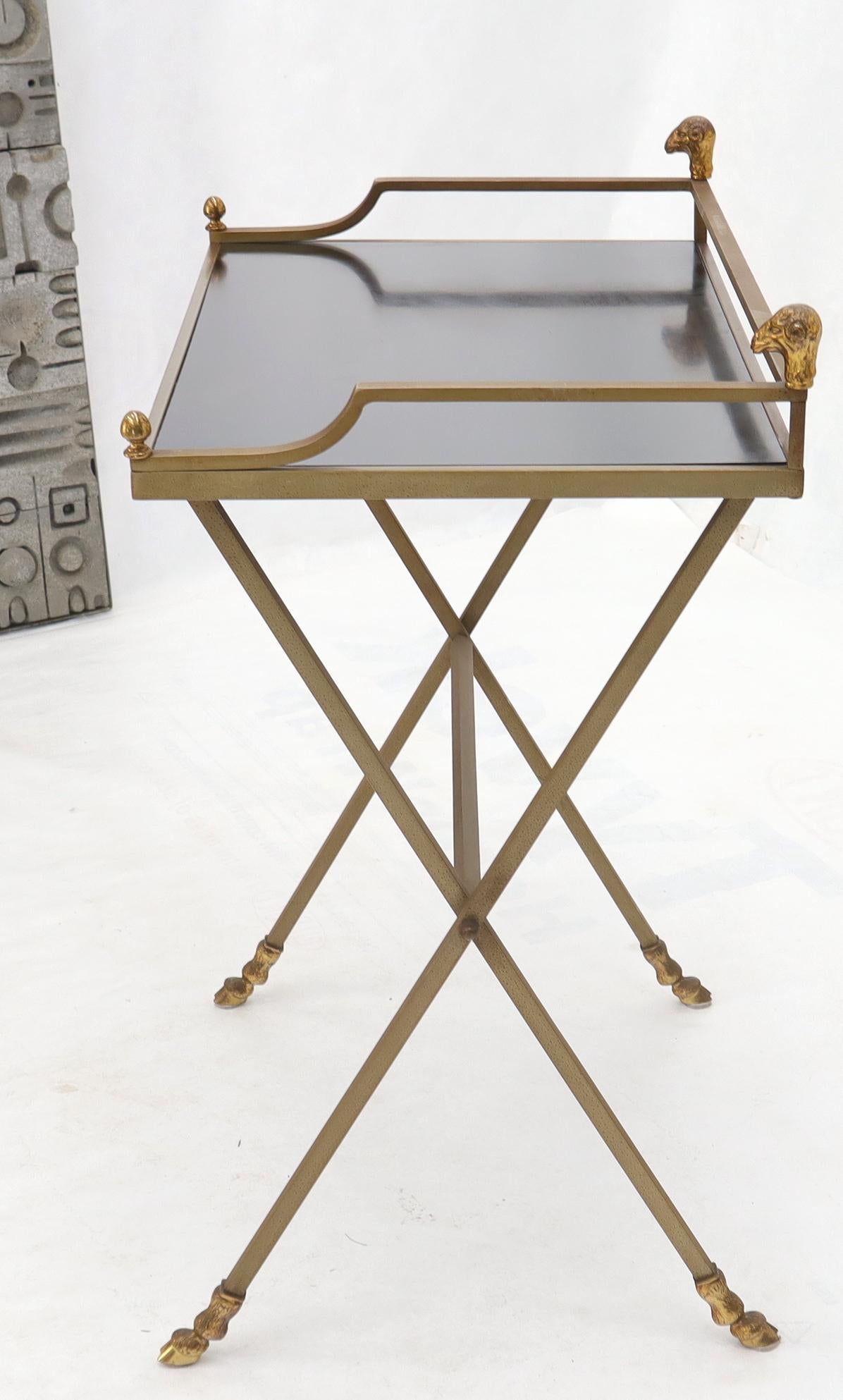 EstablishedLines Chrome and Brass X Base Console w/ Gallery Rams Heads Hoof Feet Black Lamiante