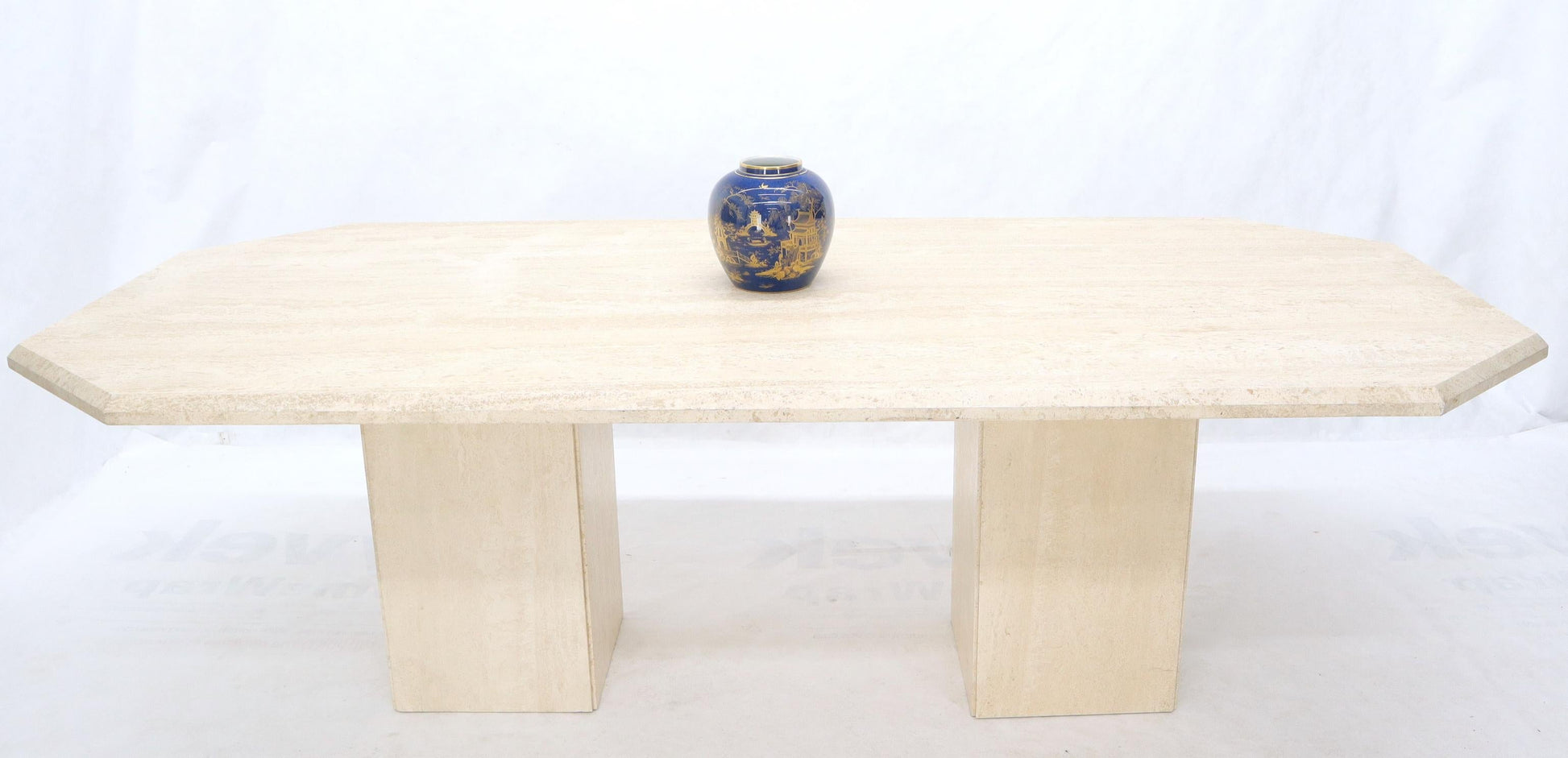 EstablishedLines Large Rectangular Double Pedestal Travertine Dining or Conference Table