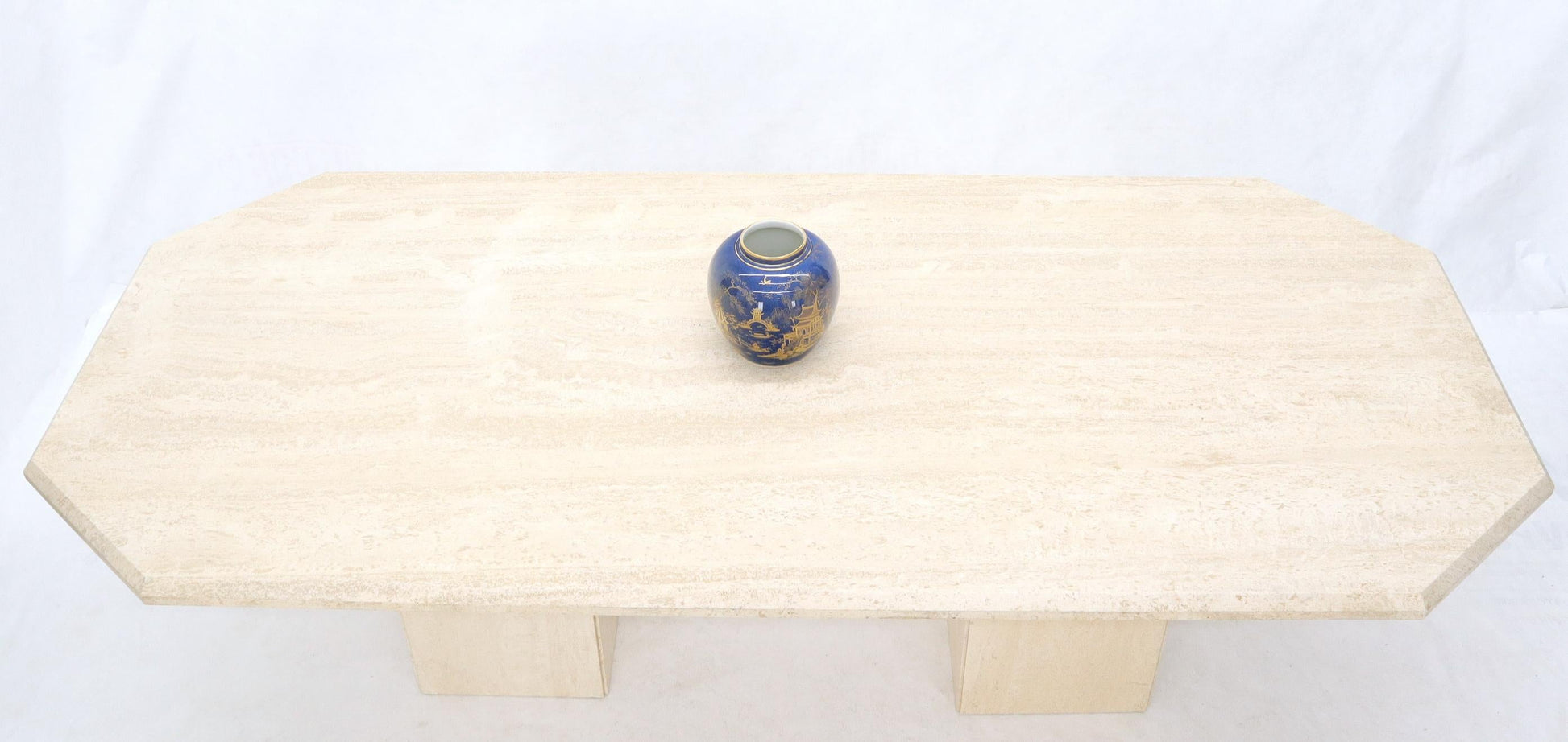 EstablishedLines Large Rectangular Double Pedestal Travertine Dining or Conference Table