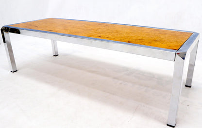 EstablishedLines Burl Wood Top Chrome Base and Trim Rectangular Coffee Table