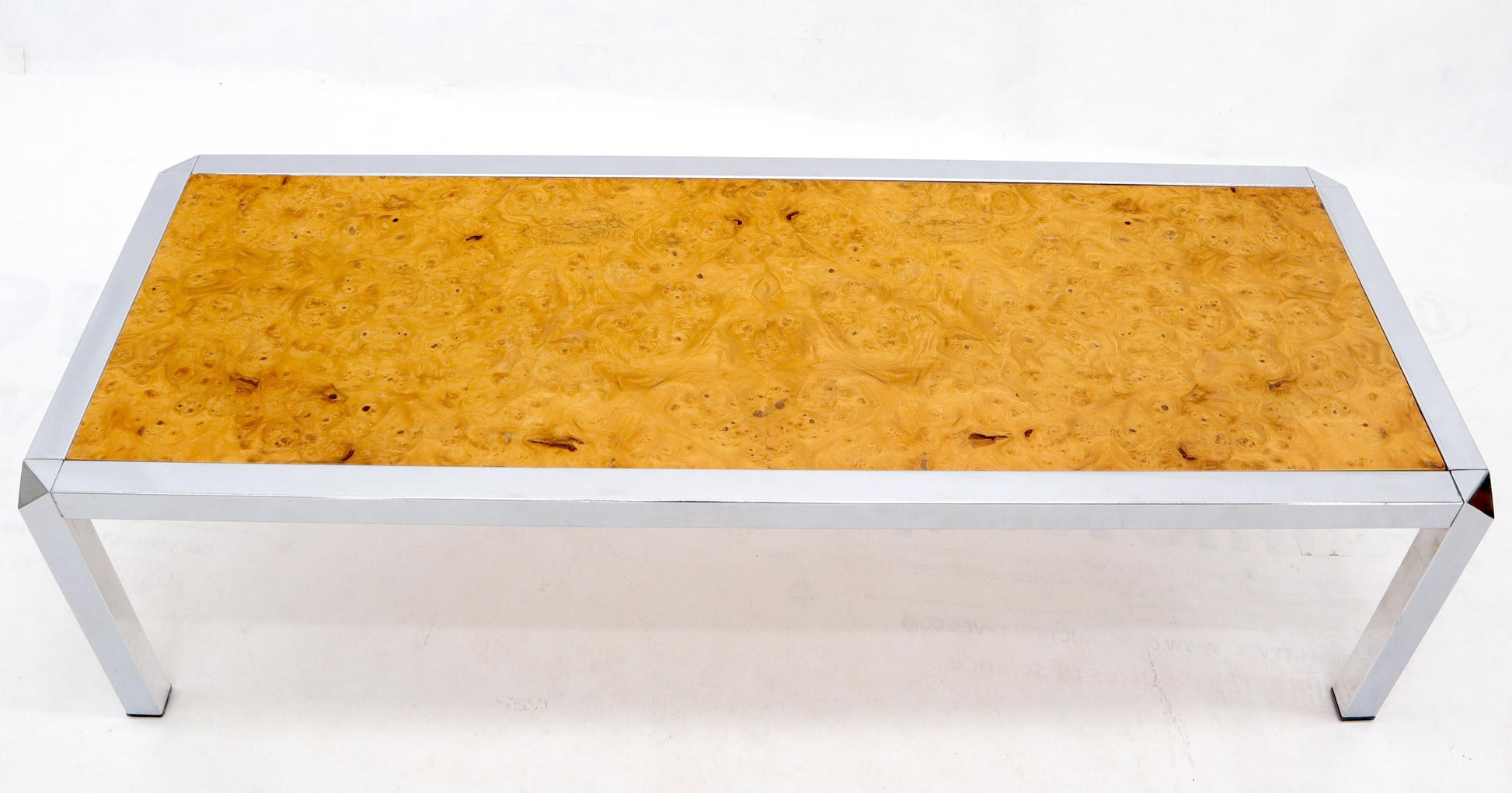 EstablishedLines Burl Wood Top Chrome Base and Trim Rectangular Coffee Table