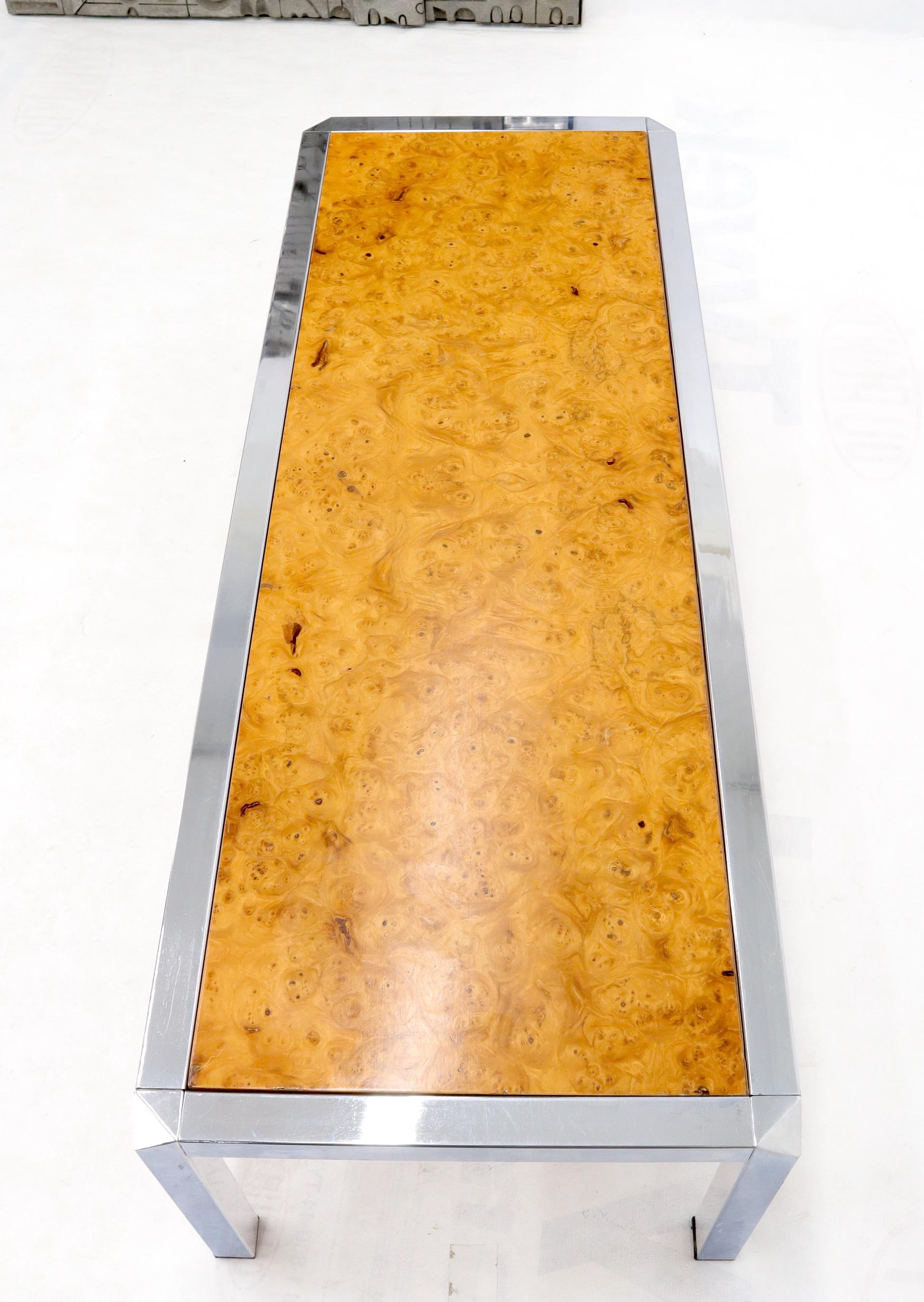 EstablishedLines Burl Wood Top Chrome Base and Trim Rectangular Coffee Table