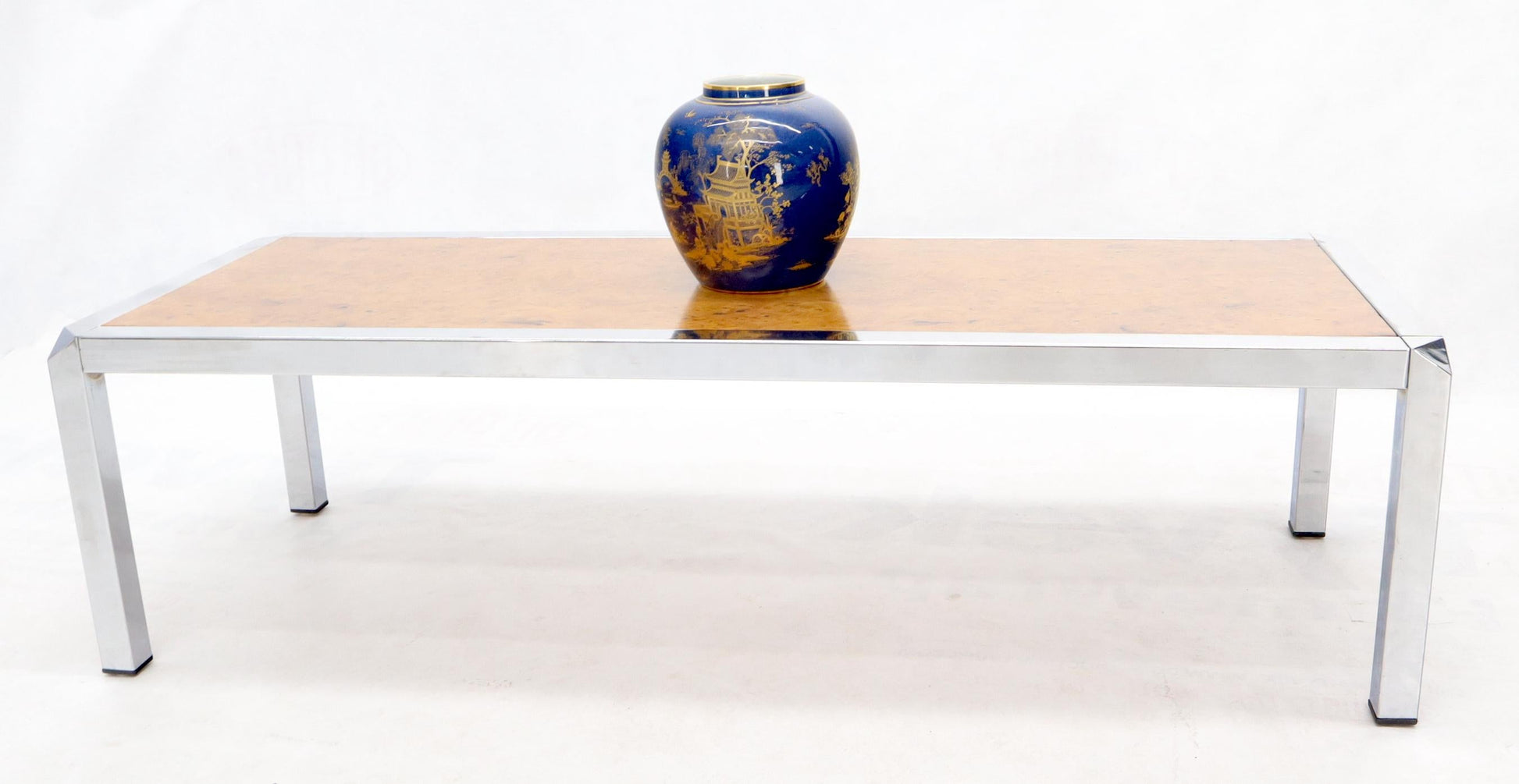 EstablishedLines Burl Wood Top Chrome Base and Trim Rectangular Coffee Table