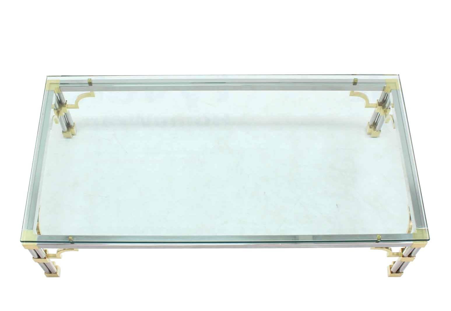 EstablishedLines Heavy Thick Glass Brass and Chrome Coffee Table