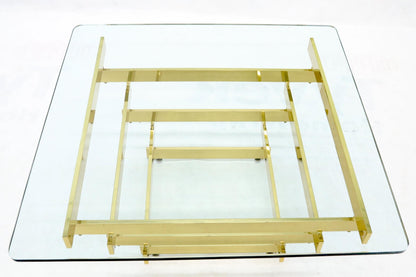 EstablishedLines Stacked Polished Lacquered Brass Bars Base Glass Top Square Coffee Table