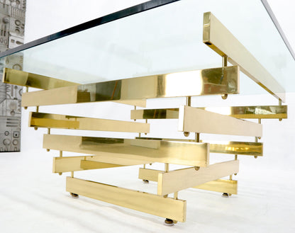 EstablishedLines Stacked Polished Lacquered Brass Bars Base Glass Top Square Coffee Table