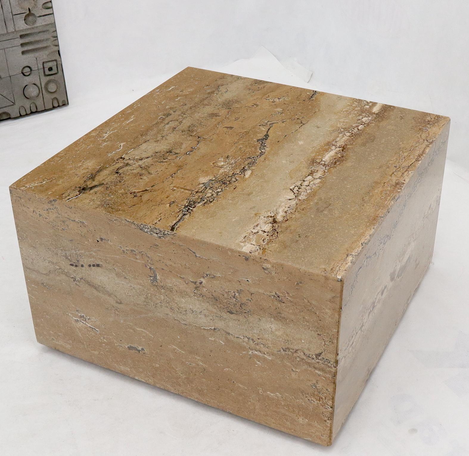 EstablishedLines Cube Square Shape Travertine Marble Coffee Table on Wheels